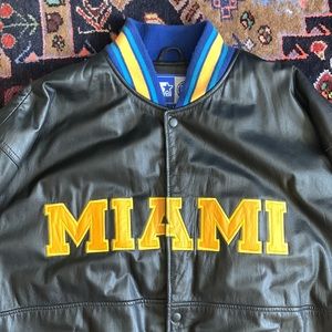 Vintage 1990s Super Bowl XXXIII MIAMI Leather Bomber Jacket by Starter